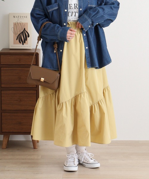 EGLANTINE(エグランティーヌ)の「EGLANTINE アシンメトリーギャザースカート(スカート・レディース・マスタード/ブラック/グレイッシュベージュ・40)」の13枚目の写真