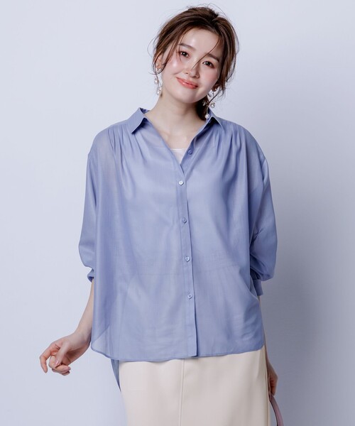 ANY SIS(エニィスィス)の「【洗える】リネンライクシアーローン ブラウス(シャツ/ブラウス・レディース・スカイブルー系/黄土色系/アイボリー系・4)」の3枚目の写真