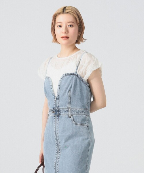 Ray BEAMS（レイビームス）の「シアー シャーリング フレンチスリーブ（Tシャツ/カットソー・レディース・オフホワイト/ブラウン系その他5/ブラック・ONE SIZE）」の4枚目の写真