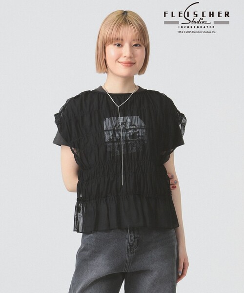 Ray BEAMS（レイビームス）の「シアー シャーリング フレンチスリーブ（Tシャツ/カットソー・レディース・オフホワイト/ブラウン系その他5/ブラック・ONE SIZE）」の13枚目の写真