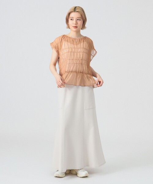 Ray BEAMS（レイビームス）の「シアー シャーリング フレンチスリーブ（Tシャツ/カットソー・レディース・オフホワイト/ブラウン系その他5/ブラック・ONE SIZE）」の14枚目の写真