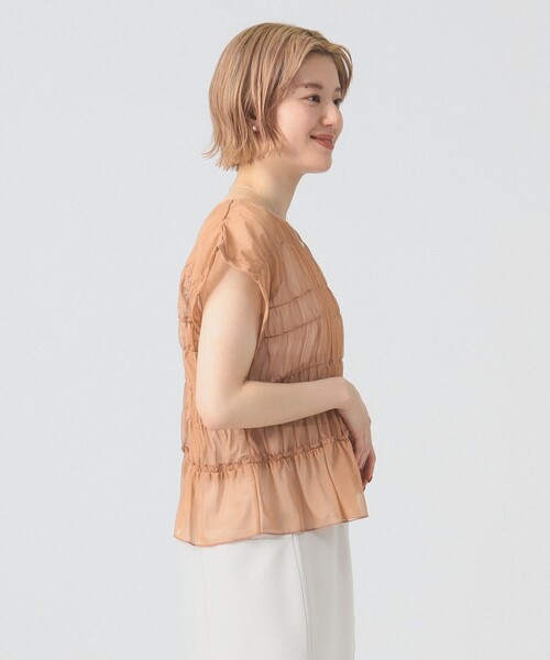 Ray BEAMS（レイビームス）の「シアー シャーリング フレンチスリーブ（Tシャツ/カットソー・レディース・オフホワイト/ブラウン系その他5/ブラック・ONE SIZE）」の16枚目の写真