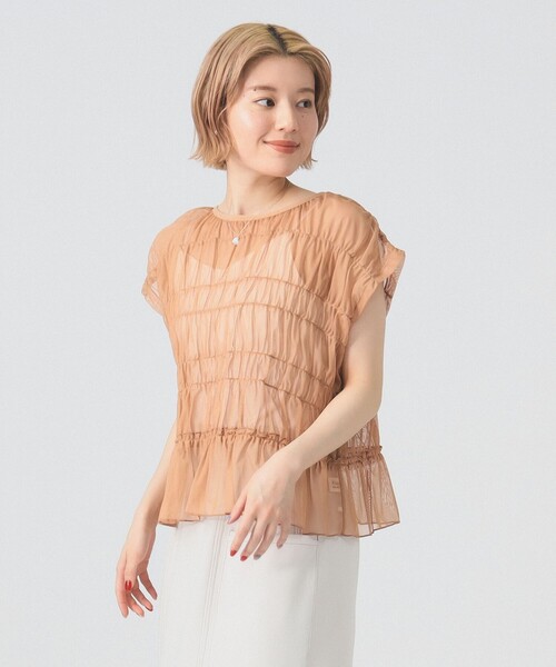 Ray BEAMS（レイビームス）の「シアー シャーリング フレンチスリーブ（Tシャツ/カットソー・レディース・オフホワイト/ブラウン系その他5/ブラック・ONE SIZE）」の17枚目の写真