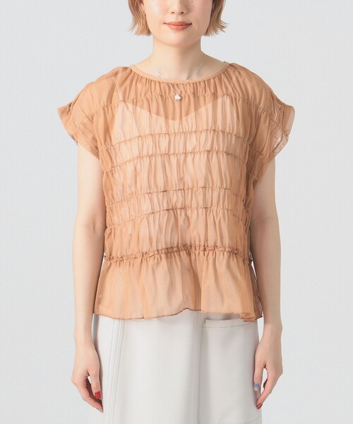 Ray BEAMS（レイビームス）の「シアー シャーリング フレンチスリーブ（Tシャツ/カットソー・レディース・オフホワイト/ブラウン系その他5/ブラック・ONE SIZE）」の18枚目の写真