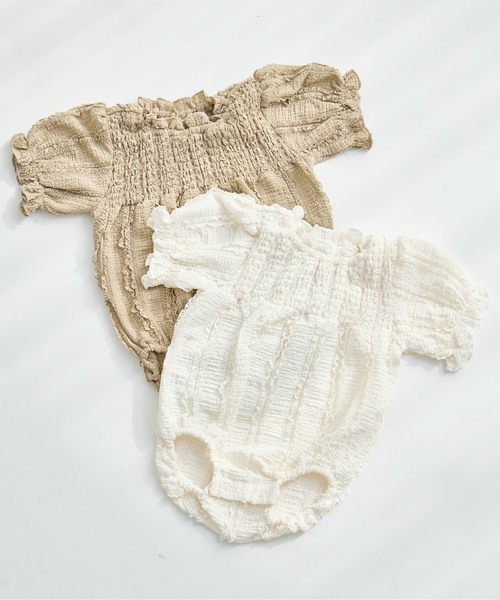 pairmanon（ペアマノン）の「【ベビー】レース見え ジャガードフリルロンパース（ロンパース・キッズ・アイボリー/ベージュ/ピンク・80/70）」の19枚目の写真