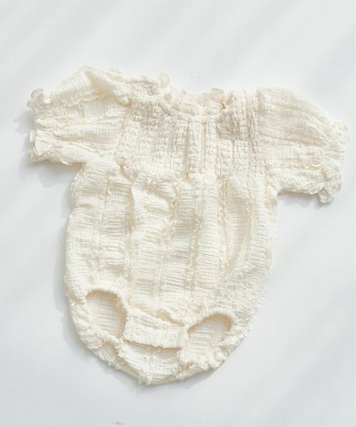 pairmanon（ペアマノン）の「【ベビー】レース見え ジャガードフリルロンパース（ロンパース・キッズ・アイボリー/ベージュ/ピンク・80/70）」の18枚目の写真