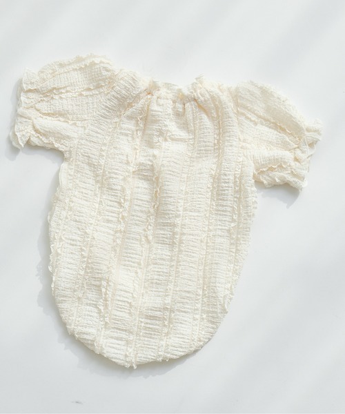 pairmanon（ペアマノン）の「【ベビー】レース見え ジャガードフリルロンパース（ロンパース・キッズ・アイボリー/ベージュ/ピンク・80/70）」の17枚目の写真