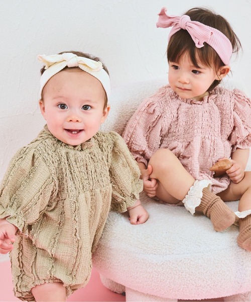 pairmanon（ペアマノン）の「【ベビー】レース見え ジャガードフリルロンパース（ロンパース・キッズ・アイボリー/ベージュ/ピンク・80/70）」の14枚目の写真