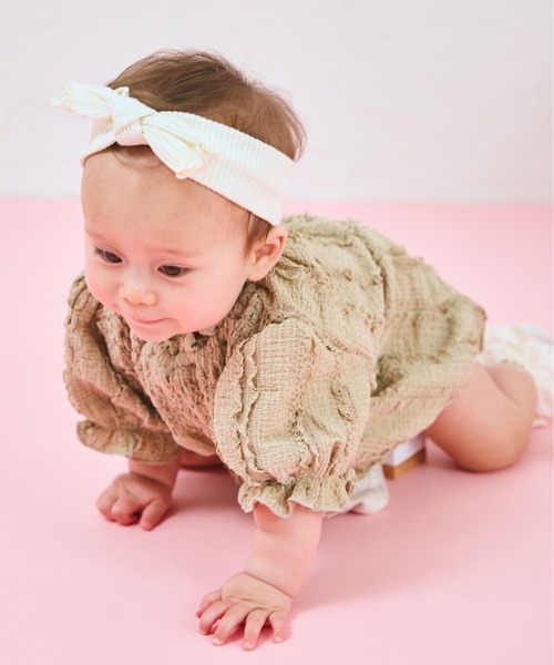 pairmanon（ペアマノン）の「【ベビー】レース見え ジャガードフリルロンパース（ロンパース・キッズ・アイボリー/ベージュ/ピンク・80/70）」の13枚目の写真