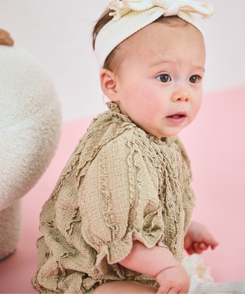 pairmanon（ペアマノン）の「【ベビー】レース見え ジャガードフリルロンパース（ロンパース・キッズ・アイボリー/ベージュ/ピンク・80/70）」の11枚目の写真