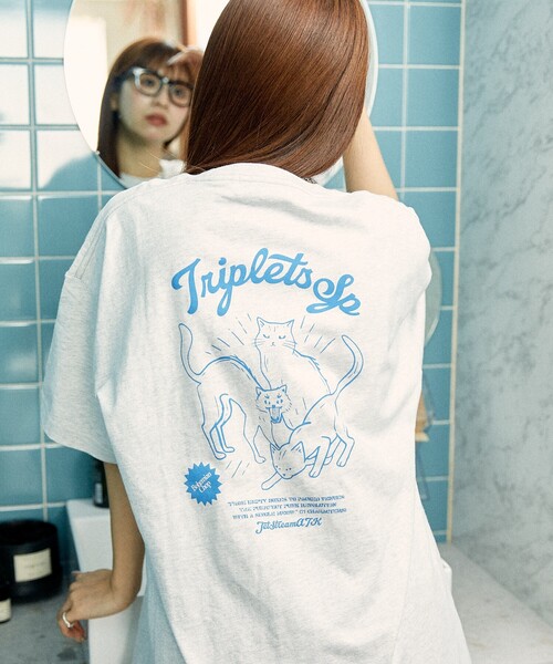PUBLUX（パブリュクス）の「PUBLUX/パブリュクス ”triplet”キャット アニマル プリントTシャツ　限定展開（Tシャツ/カットソー・レディース・チャコールグレー/オフホワイト/ライトグレー・LARGE/SMALL/MEDIUM）」の21枚目の写真