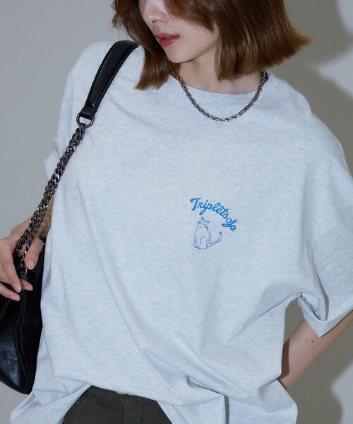 PUBLUX（パブリュクス）の「PUBLUX/パブリュクス ”triplet”キャット アニマル プリントTシャツ　限定展開（Tシャツ/カットソー・レディース・チャコールグレー/オフホワイト/ライトグレー・LARGE/SMALL/MEDIUM）」の9枚目の写真