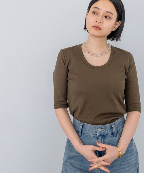 A part by(アパートバイ)の「ULTIMA Uネックプルオーバー5S(Tシャツ/カットソー・レディース・ブラウン系その他/ブラック/オフホワイト・FREE)」の5枚目の写真