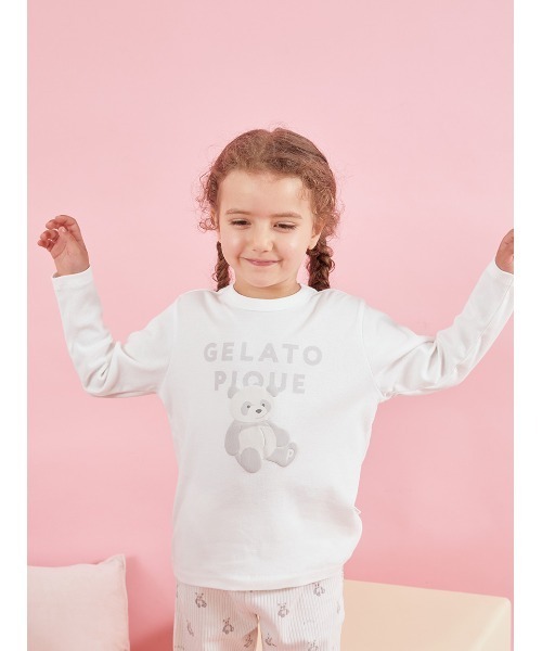 ジェラートピケ ぬいぐるみワンポイントロンT&ロングパンツ　上下セット KIDS】ぬいぐるみワンポイントロンT（ルームウェア/パジャマ