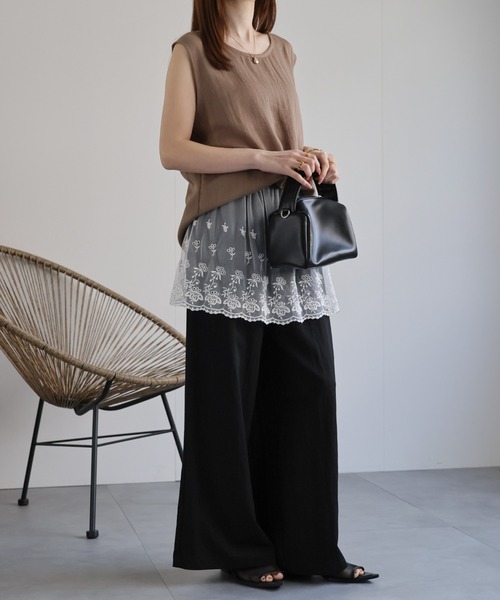 CREARE -LINO-(クレアーレリノ)の「〈レディース商品〉レースレイヤードパンツ(その他パンツ・レディース・ベージュ/ブラック/ホワイト・FREE)」の10枚目の写真