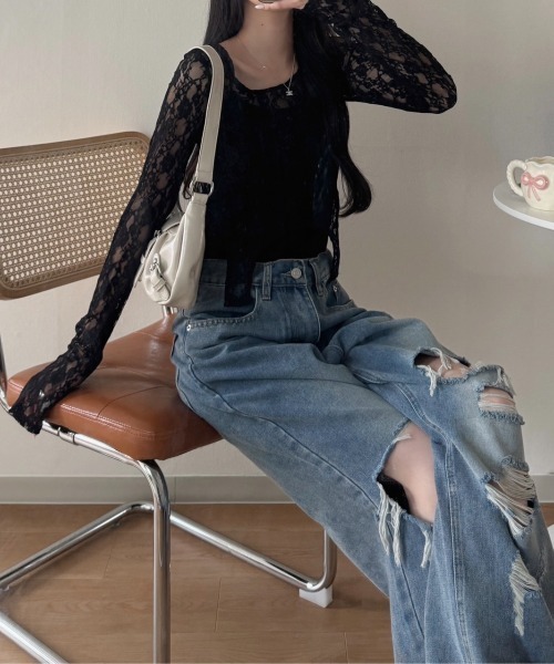 nemne store(ネンネストア)の「《Delfy》ガーターディテールレーストップス(シャツ/ブラウス・レディース・ブラック系/アイボリー・フリー)」の10枚目の写真