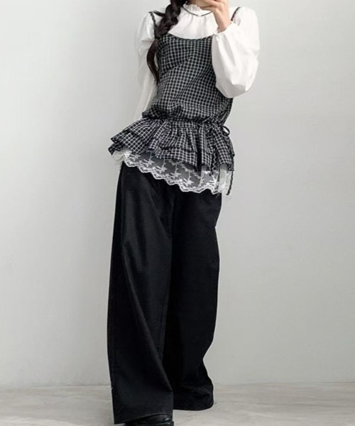 Vipoa(ヴィポア)の「check layered tops(キャミソール・レディース・ブラック/アイボリー・FREE)」の15枚目の写真