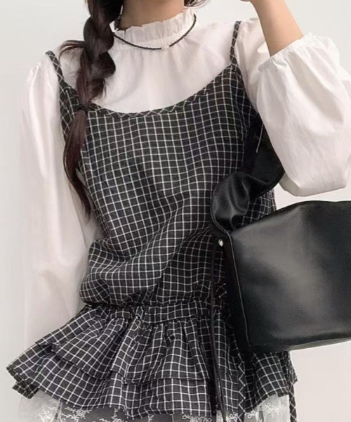 Vipoa(ヴィポア)の「check layered tops(キャミソール・レディース・ブラック/アイボリー・FREE)」の14枚目の写真
