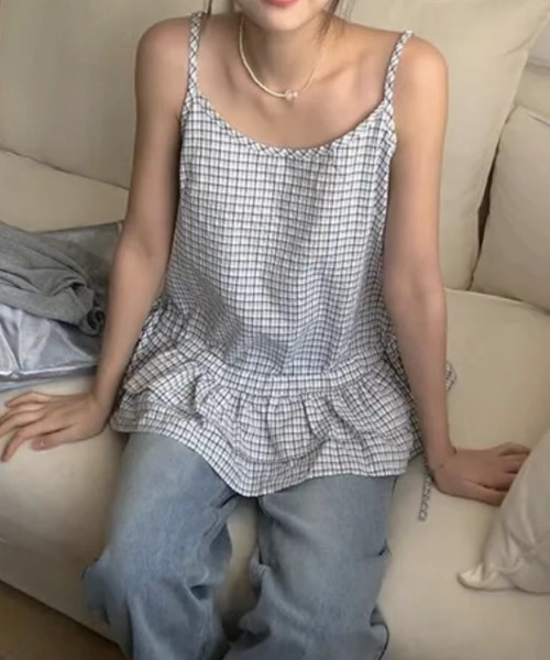 Vipoa(ヴィポア)の「check layered tops(キャミソール・レディース・ブラック/アイボリー・FREE)」の8枚目の写真
