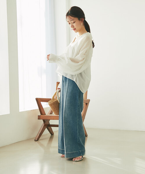 La boutique BonBon（ラブティックボンボン）の「【ふんわり透け感が美しい】シアーリボンボリュームスリーブブラウス（シャツ/ブラウス・レディース・ピンク/サックスブルー/ホワイト・FREE）」の8枚目の写真