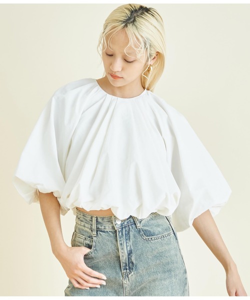 Settimissimo(セッティミッシモ)の「ギャザー バルーン ショート プルオーバー(Tシャツ/カットソー・レディース・オフホワイト/ブラック・FREE)」の3枚目の写真
