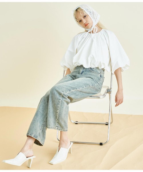 Settimissimo(セッティミッシモ)の「ギャザー バルーン ショート プルオーバー(Tシャツ/カットソー・レディース・オフホワイト/ブラック・FREE)」の9枚目の写真