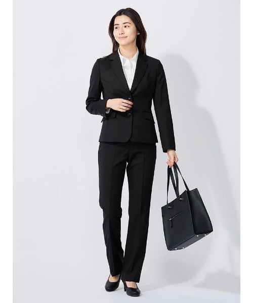 Perfect Suit FActory(パーフェクトスーツファクトリー)の「インポート【REDA】リクルートスーツ ストレートパンツ 無地 ブラック(スーツジャケット・レディース・ブラック・7号/13号/9号/11号)」の3枚目の写真