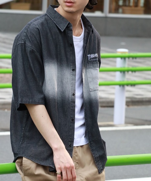 THRASHER(スラッシャー)の「【THRASHER/スラッシャー】オーバーサイズ ヴィンテージライク 半袖フェイドシャツ(シャツ/ブラウス・メンズ・ブルー/ブラック・XL/L/M)」の2枚目の写真
