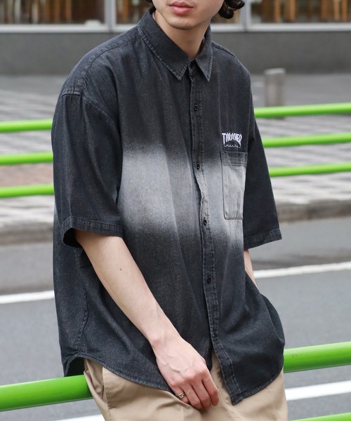 THRASHER(スラッシャー)の「【THRASHER/スラッシャー】オーバーサイズ ヴィンテージライク 半袖フェイドシャツ(シャツ/ブラウス・メンズ・ブルー/ブラック・XL/L/M)」の7枚目の写真