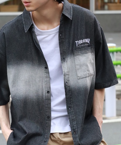 THRASHER(スラッシャー)の「【THRASHER/スラッシャー】オーバーサイズ ヴィンテージライク 半袖フェイドシャツ(シャツ/ブラウス・メンズ・ブルー/ブラック・XL/L/M)」の6枚目の写真