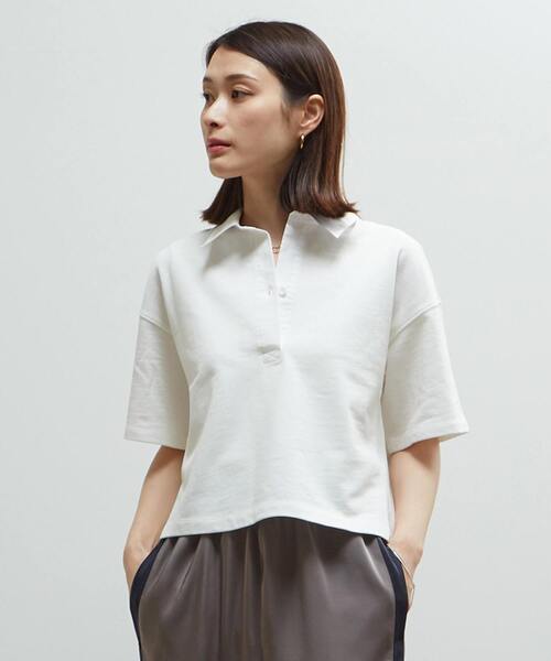 トレーナー スウェット プリント＆刺繍入り短丈ラガー裏毛ドッキングプルオーバー レディース soffitto トレーナー スウェット プリント＆刺繍入り短丈ラガー