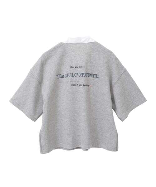 トレーナー スウェット プリント＆刺繍入り短丈ラガー裏毛ドッキングプルオーバー レディース soffitto トレーナー スウェット プリント＆刺繍入り短丈ラガー