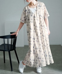 Vネック 花柄シフォン ロング」に該当するワンピースファッション通販