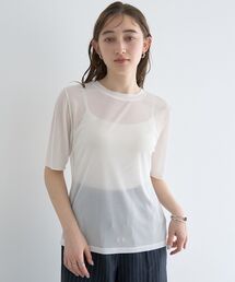 YECCA VECCA | クルーネック5分袖シアートップス(Tシャツ/カットソー)
