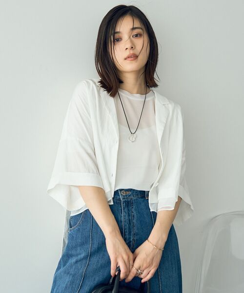 YECCA VECCA（イェッカヴェッカ）の「クルーネック5分袖シアートップス（Tシャツ/カットソー・レディース・ブラック/オフホワイト・FREE）」の15枚目の写真