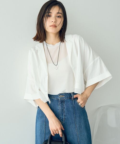 YECCA VECCA（イェッカヴェッカ）の「クルーネック5分袖シアートップス（Tシャツ/カットソー・レディース・ブラック/オフホワイト・FREE）」の14枚目の写真