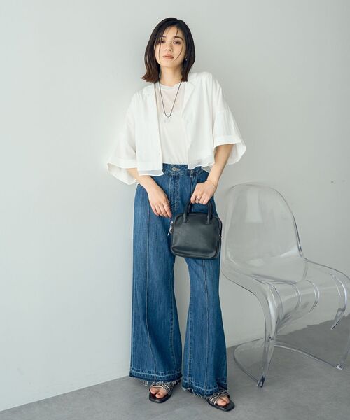 YECCA VECCA（イェッカヴェッカ）の「クルーネック5分袖シアートップス（Tシャツ/カットソー・レディース・ブラック/オフホワイト・FREE）」の13枚目の写真