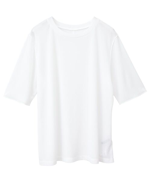 YECCA VECCA（イェッカヴェッカ）の「クルーネック5分袖シアートップス（Tシャツ/カットソー・レディース・ブラック/オフホワイト・FREE）」の4枚目の写真