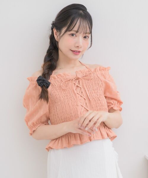 ems excite（エムズエキサイト）の「フロントレースアップBL（シャツ/ブラウス・レディース・ホワイト/オレンジ/ブラック/ブルー系その他・FREE）」の5枚目の写真