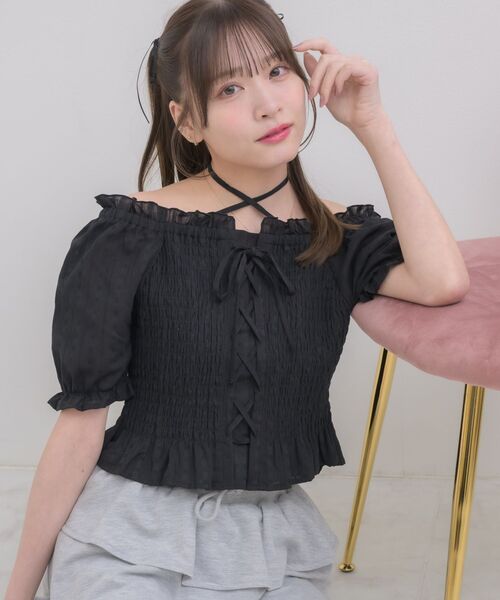 ems excite（エムズエキサイト）の「フロントレースアップBL（シャツ/ブラウス・レディース・ホワイト/オレンジ/ブラック/ブルー系その他・FREE）」の6枚目の写真