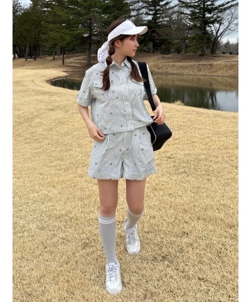 ブラウス シャツ 「RIENDA GOLF」オリジナルロゴオープンカラーシャツ 半袖 夏服 レディース セール】【RIENDA GOLF】オリジナルロゴオープンカラーシャツ