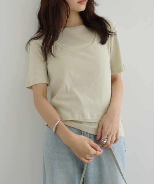 Freesia by andme(フリージアバイアンドミー)の「ホルターネックシアーレイヤードTシャツ(Tシャツ/カットソー・レディース・ブラック/キナリ/グリーン系その他・M)」の3枚目の写真