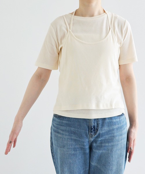 Freesia by andme(フリージアバイアンドミー)の「ホルターネックシアーレイヤードTシャツ(Tシャツ/カットソー・レディース・ブラック/キナリ/グリーン系その他・M)」の7枚目の写真