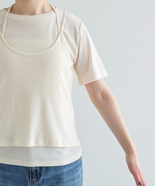 Freesia by andme(フリージアバイアンドミー)の「ホルターネックシアーレイヤードTシャツ(Tシャツ/カットソー・レディース・ブラック/キナリ/グリーン系その他・M)」の11枚目の写真