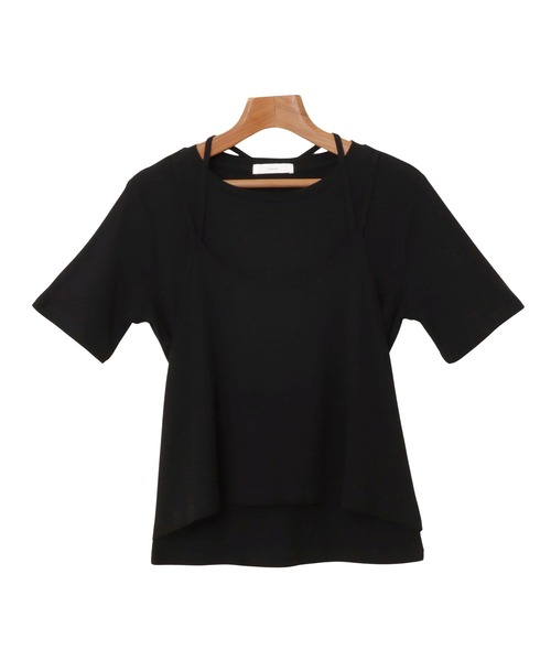 Freesia by andme(フリージアバイアンドミー)の「ホルターネックシアーレイヤードTシャツ(Tシャツ/カットソー・レディース・ブラック/キナリ/グリーン系その他・M)」の4枚目の写真
