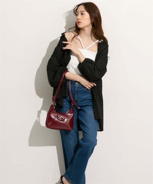 nissen(ニッセン)の「ギャザー入チュニックブラウス(シャツ/ブラウス・レディース・セージグリーン/オフホワイト/ブラック・M)」の12枚目の写真