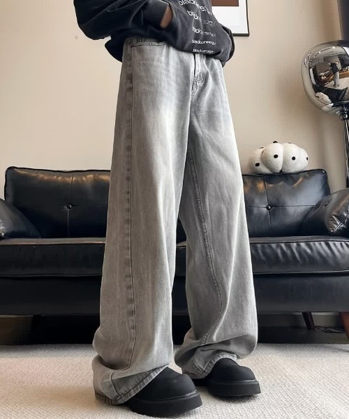 セール】ウォッシュドバギーデニムパンツ ワイドデニムパンツ