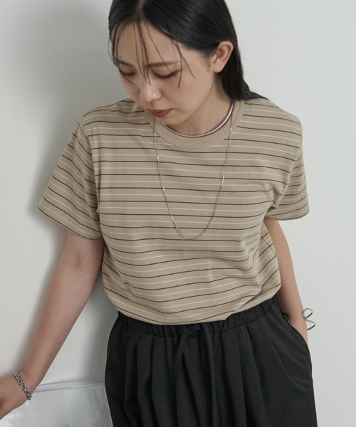 Aunt Marie's（アントマリーズ）の「マルチボーダーコンパクトTシャツ（Tシャツ/カットソー・レディース・グレー/ベージュ/チャコールグレー・FREE）」の2枚目の写真
