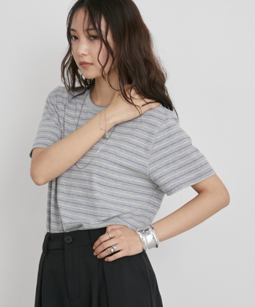 Aunt Marie's（アントマリーズ）の「マルチボーダーコンパクトTシャツ（Tシャツ/カットソー・レディース・グレー/ベージュ/チャコールグレー・FREE）」の5枚目の写真