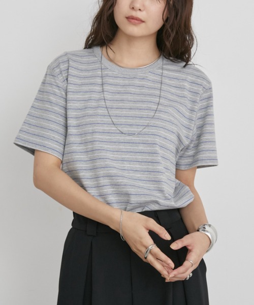 Aunt Marie's（アントマリーズ）の「マルチボーダーコンパクトTシャツ（Tシャツ/カットソー・レディース・グレー/ベージュ/チャコールグレー・FREE）」の4枚目の写真